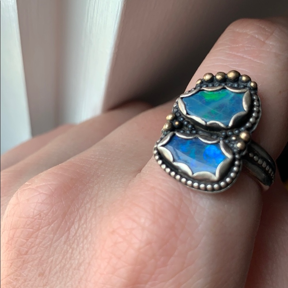 Opal Doublet Sterling Ring with 18K Gold Detail